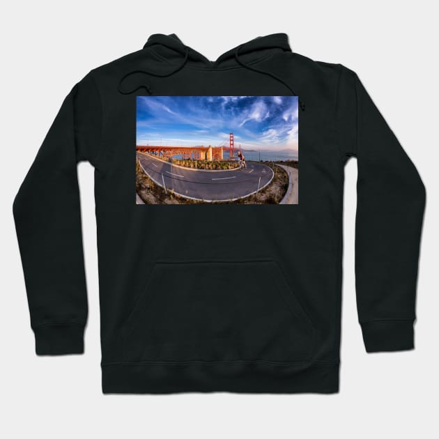 Cyclist and Golden Gate Bridge Hoodie by jforno